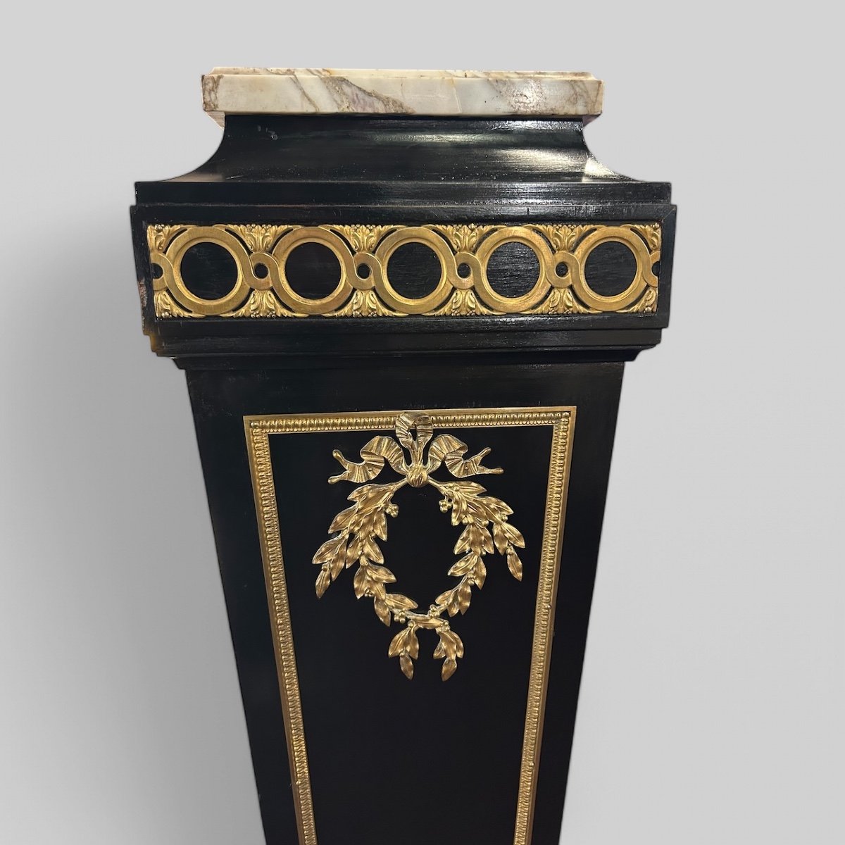 Pedestal - Sheath - Column From The Napoleon III Period In Blackened Wood And Gilded Bronze, Late 19th Century -photo-4