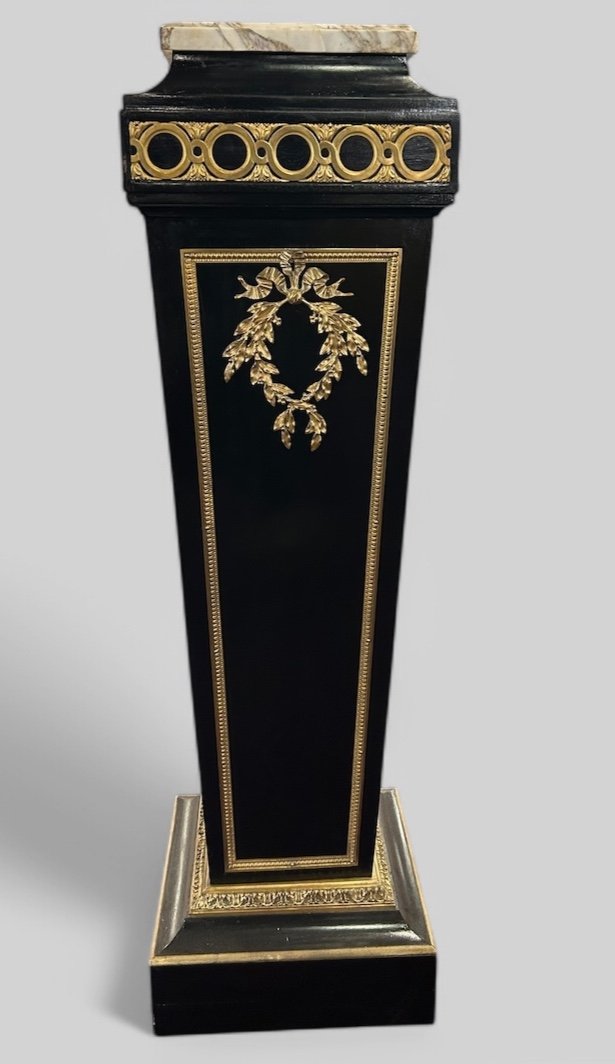 Pedestal - Sheath - Column From The Napoleon III Period In Blackened Wood And Gilded Bronze, Late 19th Century -photo-5