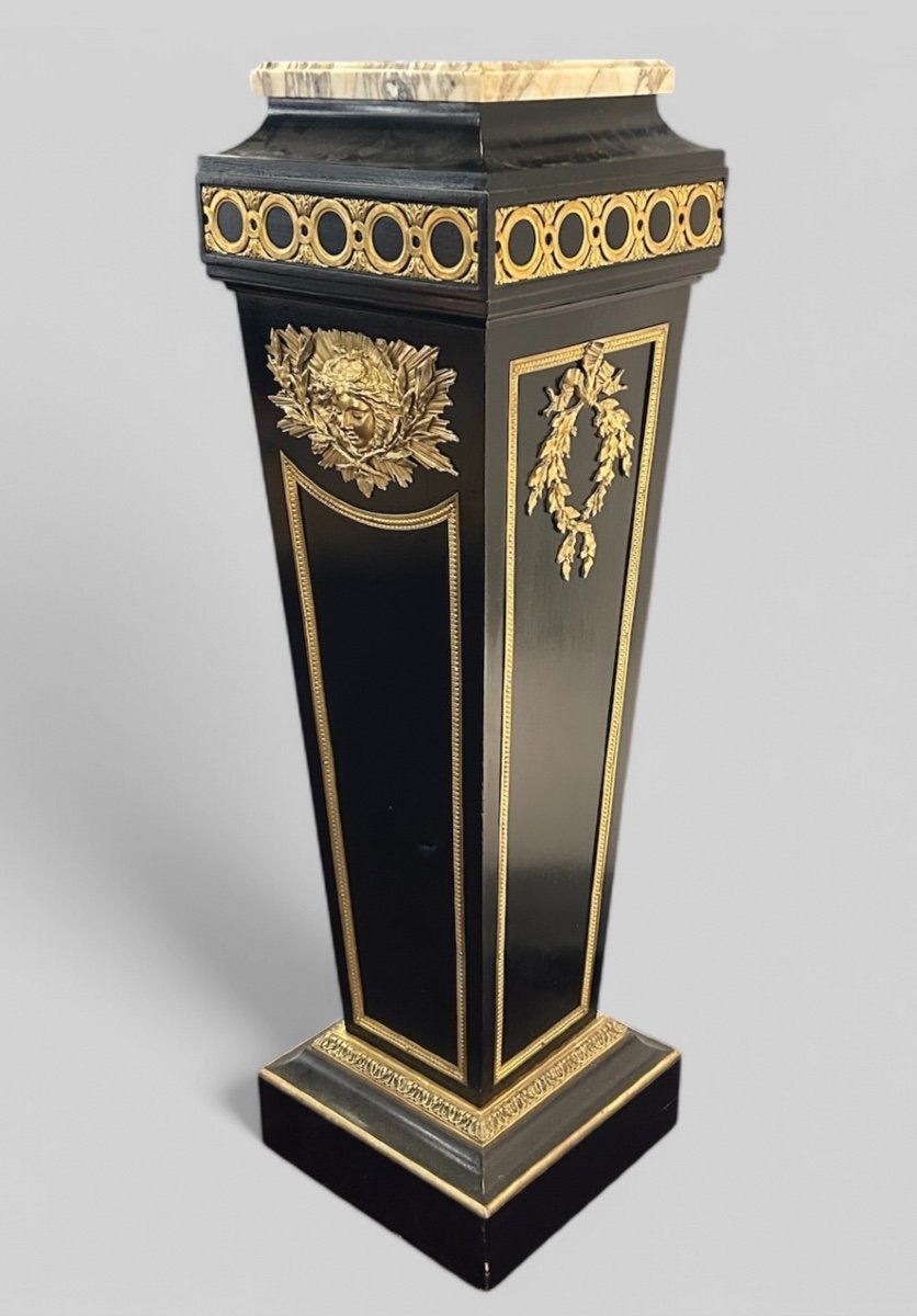 Pedestal - Sheath - Column From The Napoleon III Period In Blackened Wood And Gilded Bronze, Late 19th Century -photo-6