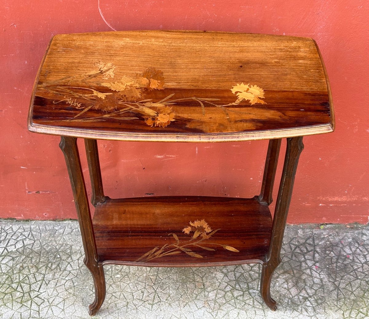 Emile Galle (1846-1904) Small Art Nouveau Marquetry Side Table, Nancy School, 1900-photo-3