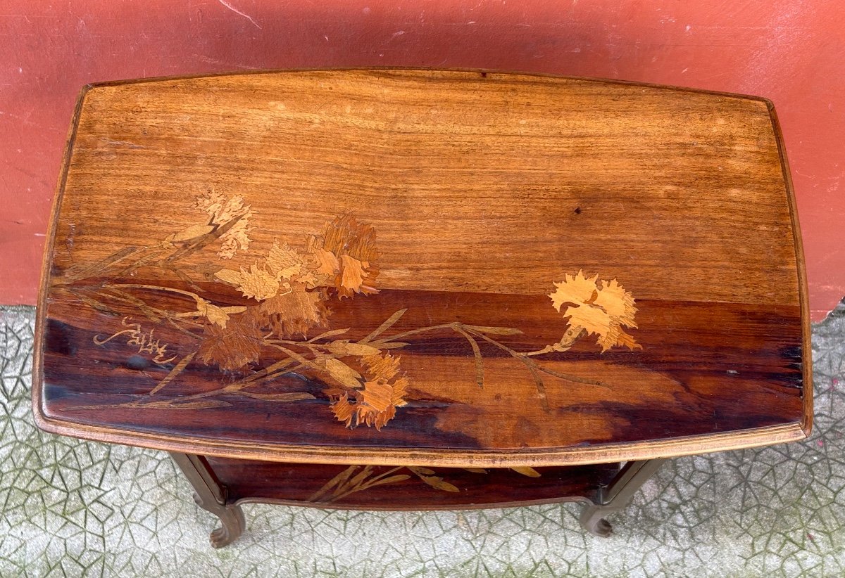 Emile Galle (1846-1904) Small Art Nouveau Marquetry Side Table, Nancy School, 1900-photo-4