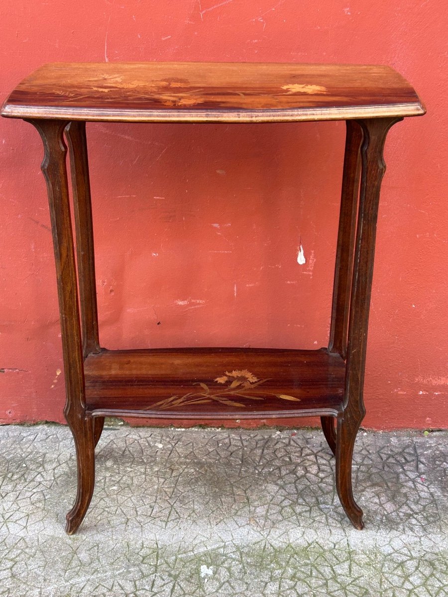 Emile Galle (1846-1904) Small Art Nouveau Marquetry Side Table, Nancy School, 1900-photo-2