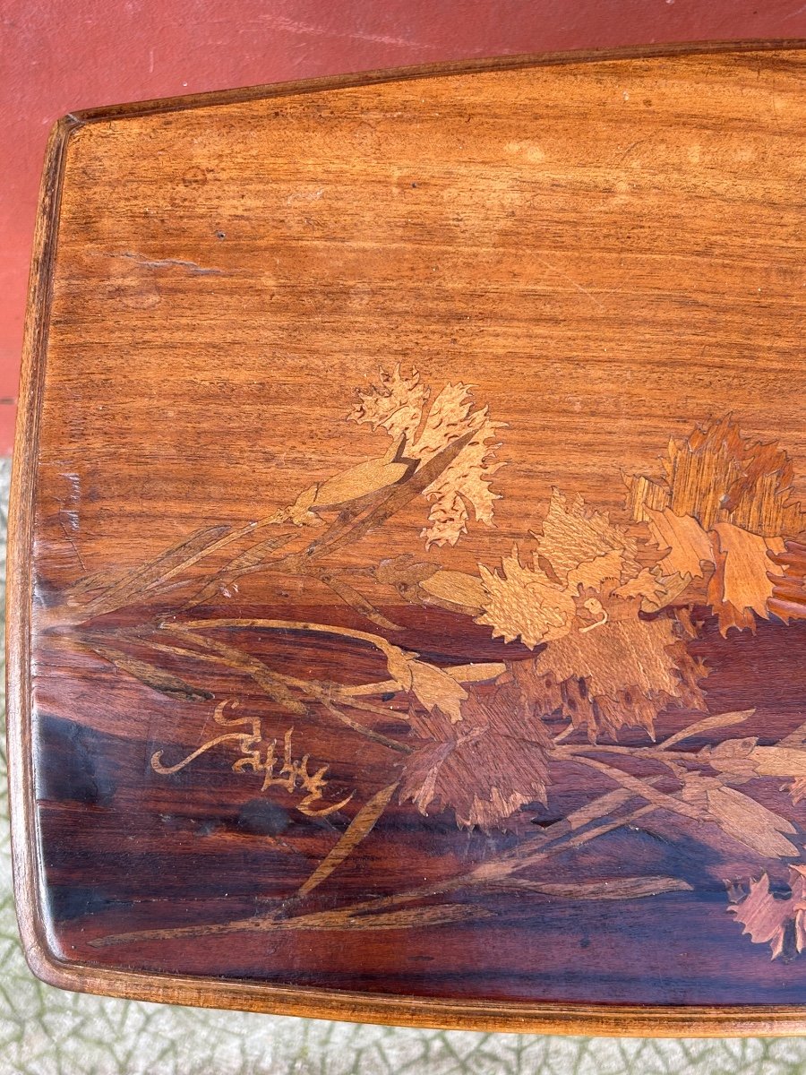 Emile Galle (1846-1904) Small Art Nouveau Marquetry Side Table, Nancy School, 1900-photo-8