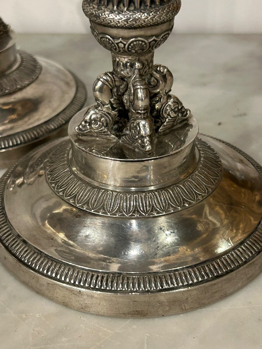 Pair Of Solid Silver Candlesticks, France, Restoration Period, Vieillard Hallmark (1819-1838)-photo-2