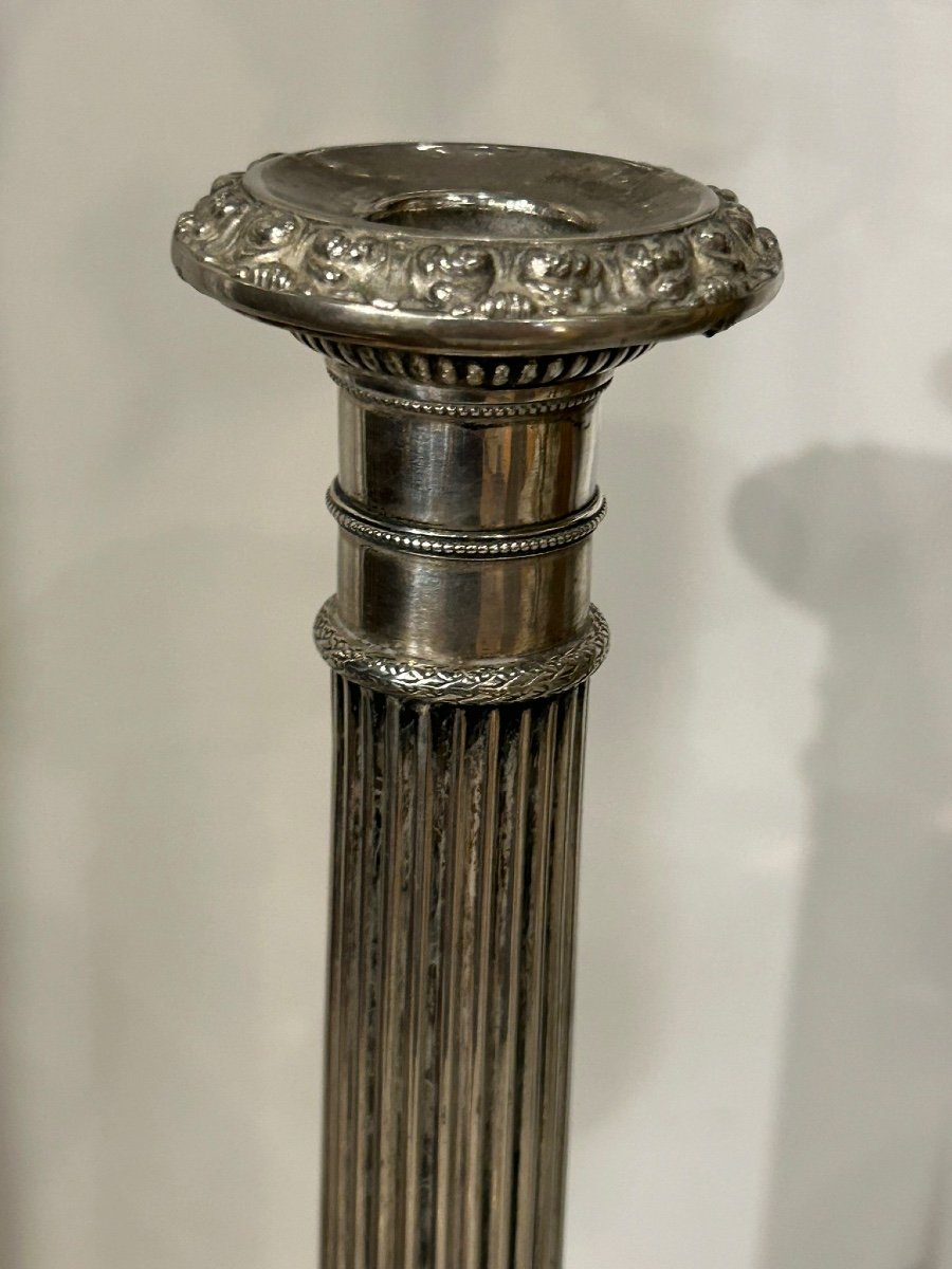 Pair Of Solid Silver Candlesticks, France, Restoration Period, Vieillard Hallmark (1819-1838)-photo-1