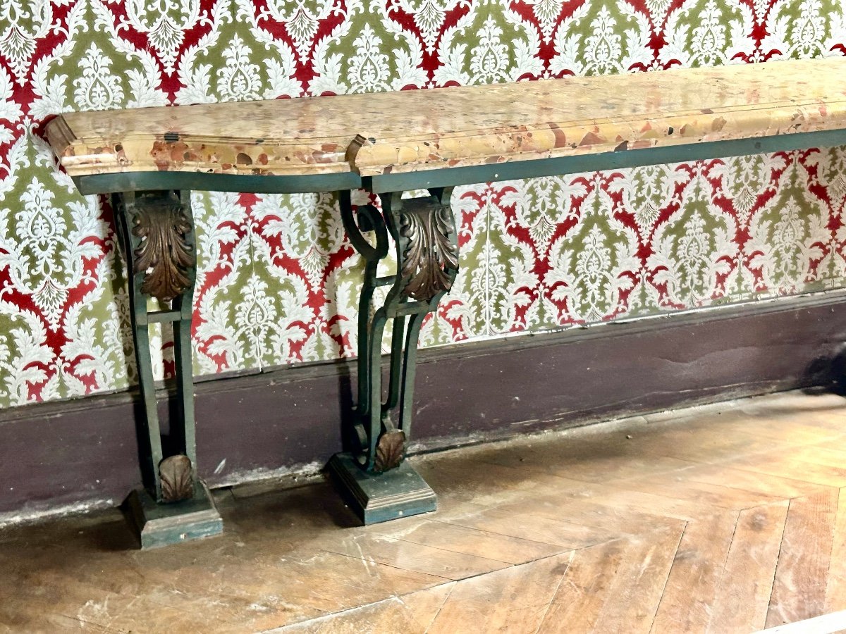 Very Important Louis XV Style Wrought Iron Console From The Late 19th Century L 260 Cm-photo-2