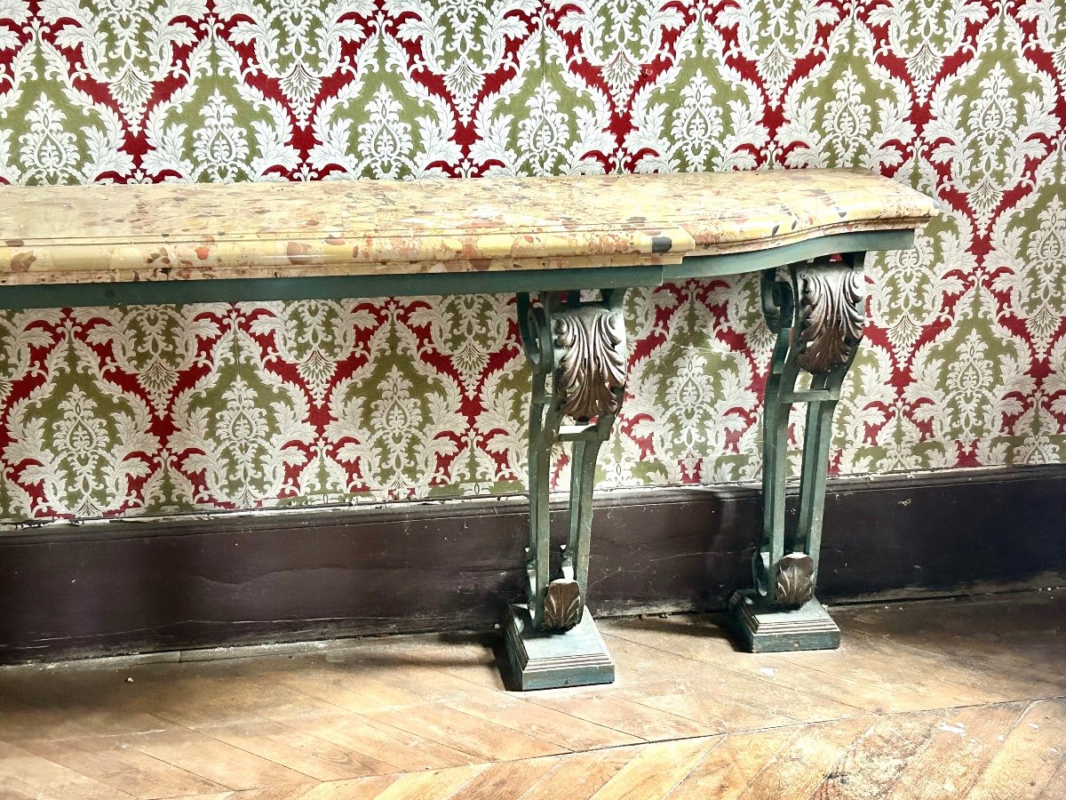 Very Important Louis XV Style Wrought Iron Console From The Late 19th Century L 260 Cm-photo-3