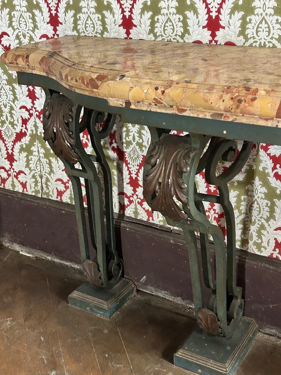 Very Important Louis XV Style Wrought Iron Console From The Late 19th Century L 260 Cm-photo-4