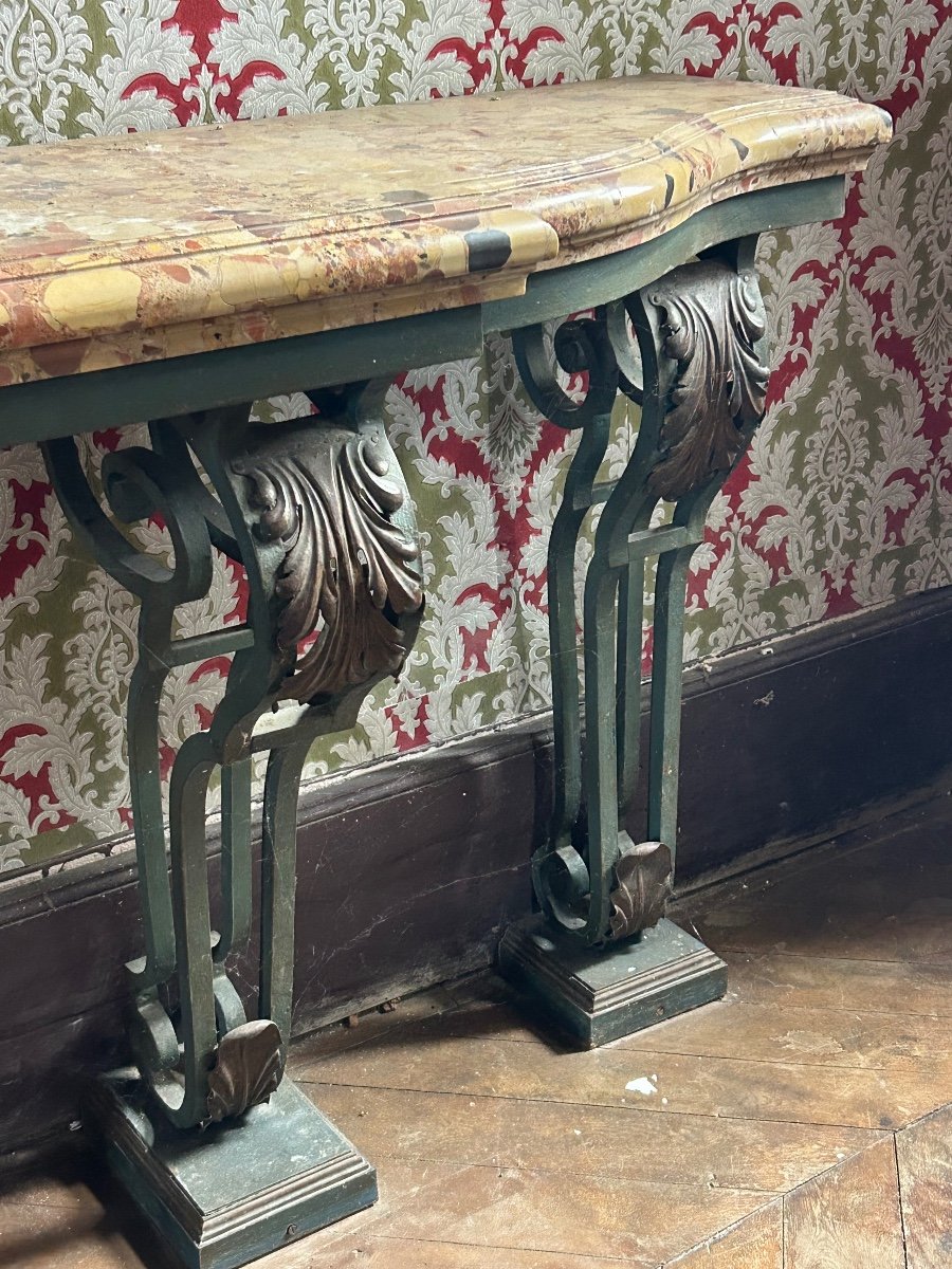 Very Important Louis XV Style Wrought Iron Console From The Late 19th Century L 260 Cm-photo-1