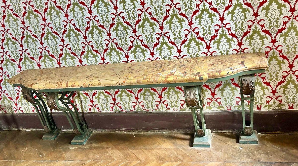 Very Important Louis XV Style Wrought Iron Console From The Late 19th Century L 260 Cm-photo-8