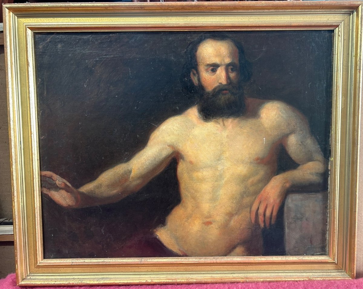 Nu Masculin - Peinture Académique Huile Sur Toile Fin XIXéme Siècle - Portrait 