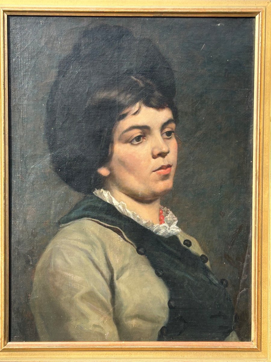 Portrait De Femme Au Collier De Corail Huile Sur Toile XIXéme -photo-2