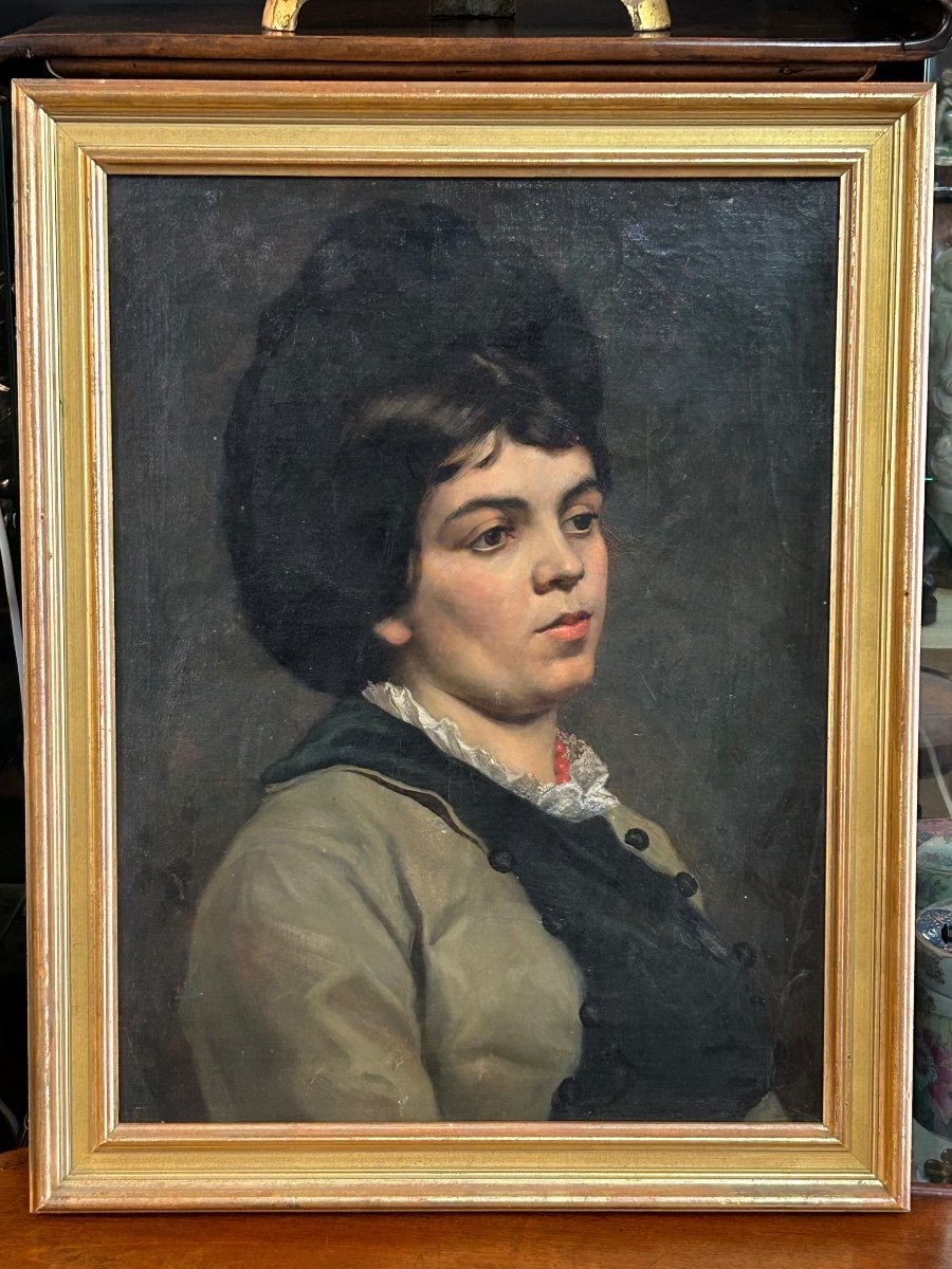 Portrait De Femme Au Collier De Corail Huile Sur Toile XIXéme -photo-3