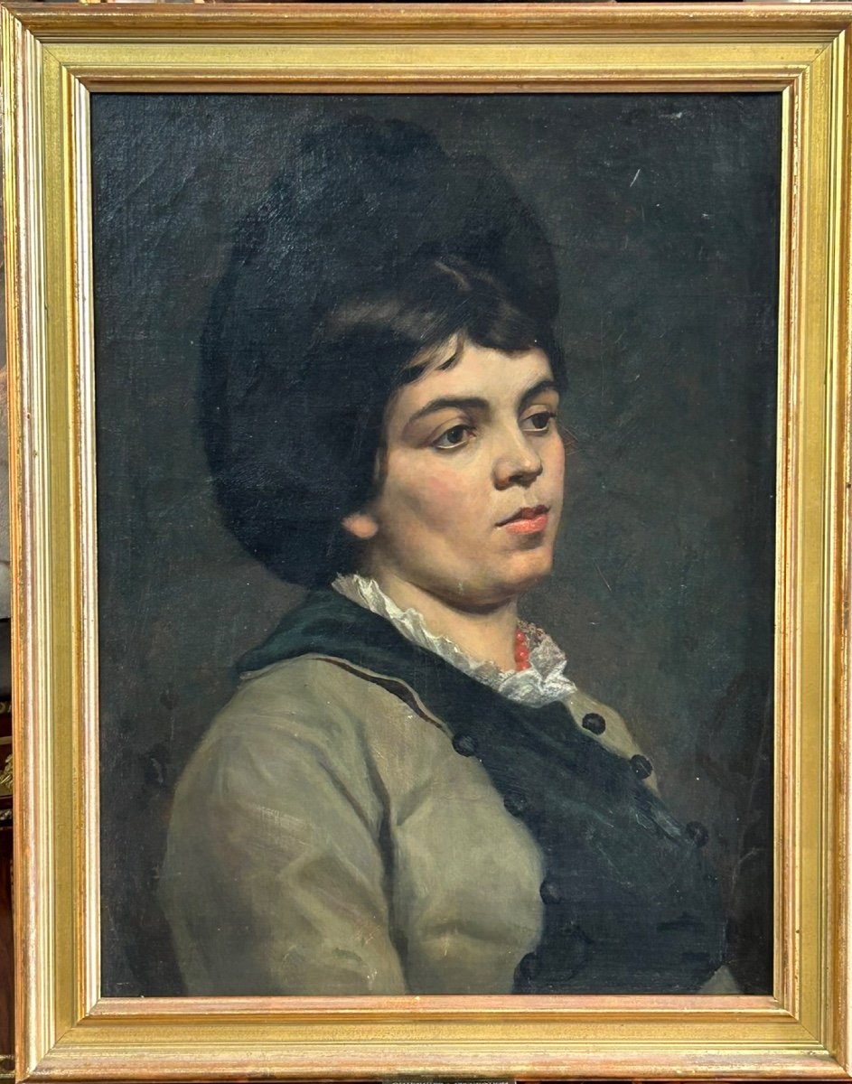 Portrait De Femme Au Collier De Corail Huile Sur Toile XIXéme -photo-4