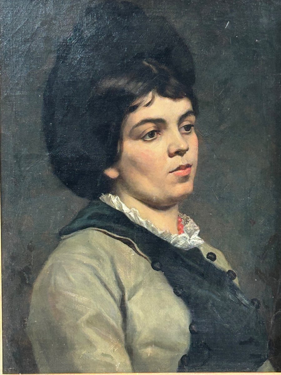 Portrait De Femme Au Collier De Corail Huile Sur Toile XIXéme -photo-5