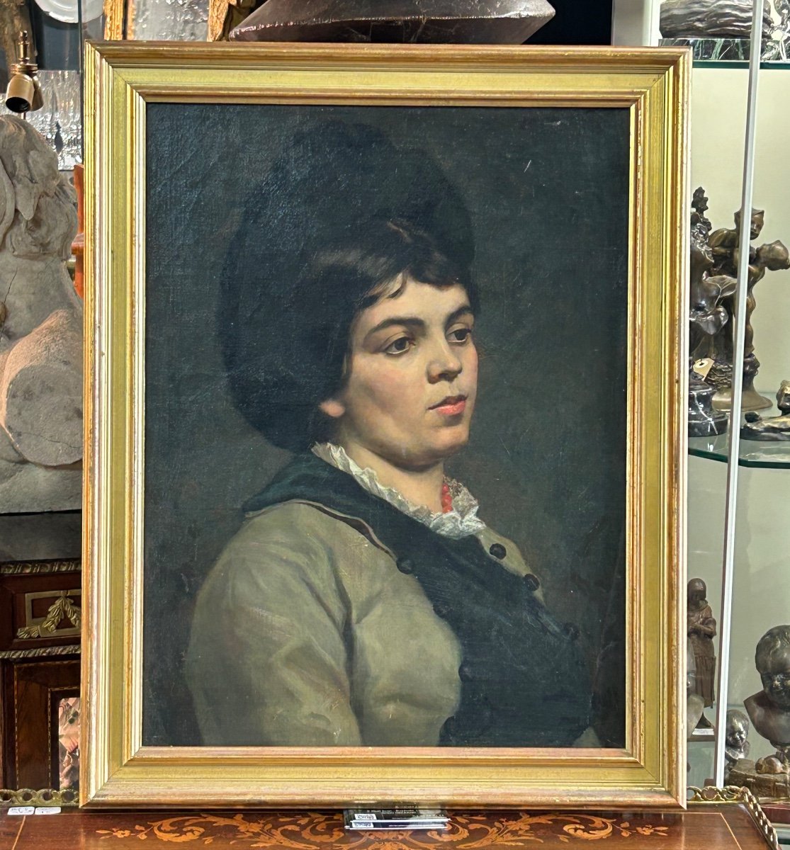 Portrait De Femme Au Collier De Corail Huile Sur Toile XIXéme -photo-7