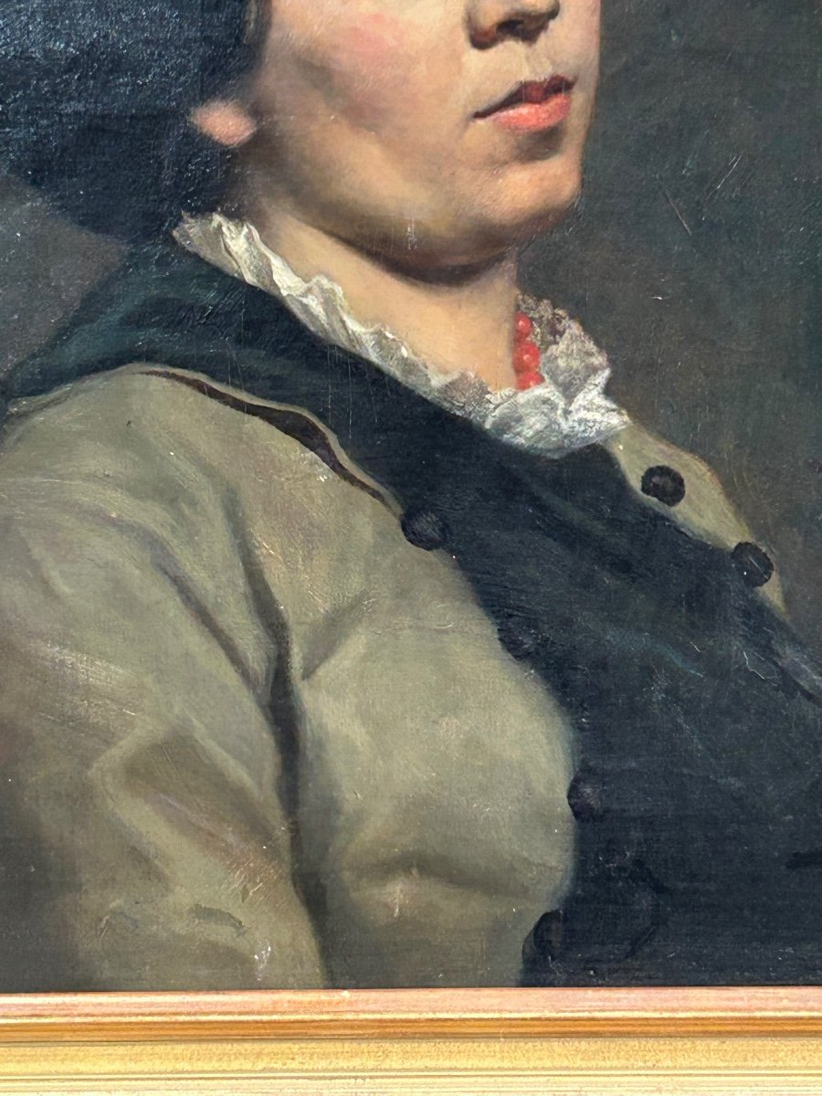 Portrait De Femme Au Collier De Corail Huile Sur Toile XIXéme -photo-8