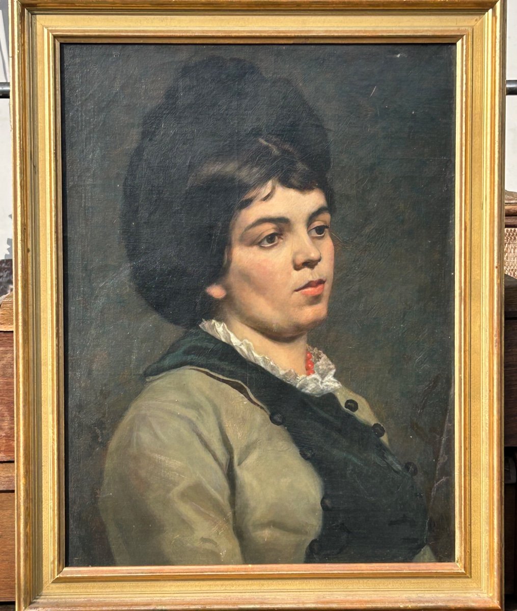 Portrait De Femme Au Collier De Corail Huile Sur Toile XIXéme 