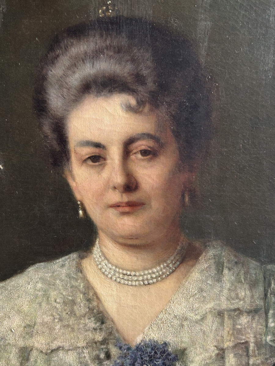 Important Portrait De La Comtesse Cécile D’ Aspies - Huile Sur Toile Signé Frank 1888 H 164 cm-photo-3