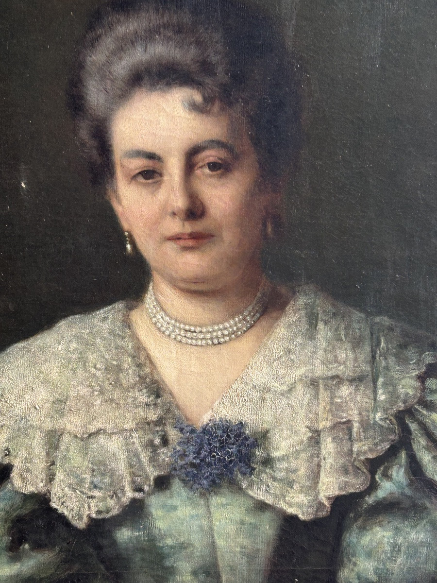 Important Portrait De La Comtesse Cécile D’ Aspies - Huile Sur Toile Signé Frank 1888 H 164 cm-photo-3