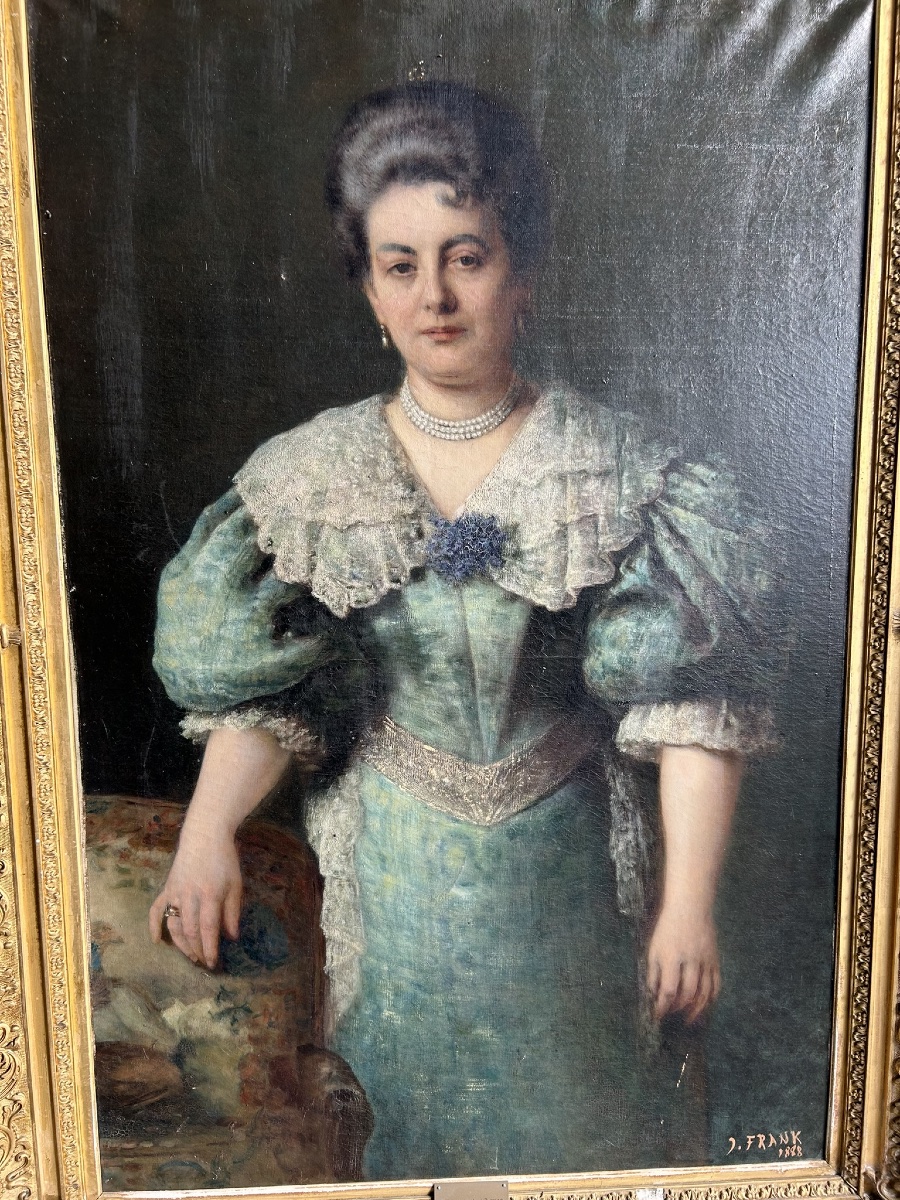 Important Portrait De La Comtesse Cécile D’ Aspies - Huile Sur Toile Signé Frank 1888 H 164 cm-photo-6