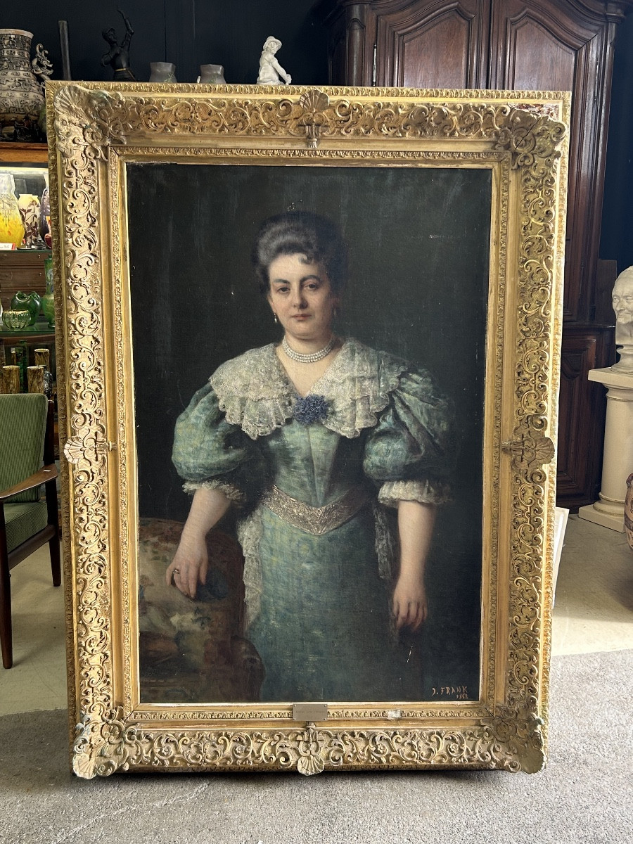 Important Portrait Of Countess Cécile d'Aspies - Oil On Canvas Signed Frank 1888 