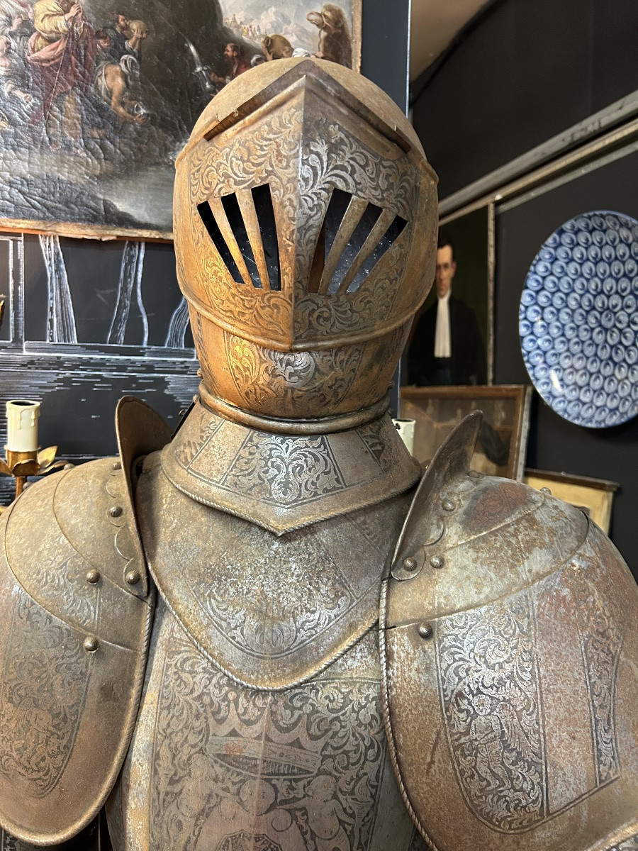 Armure De Chevalier Médiéval En Fer Forgé  époque Fin XIXéme - Décoration De Château -photo-2