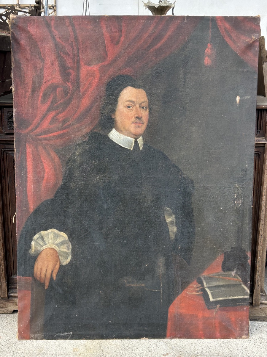 Large Portrait Of A Religious Man, Early 18th Century, Oil On Canvas, H 135 Cm-photo-2