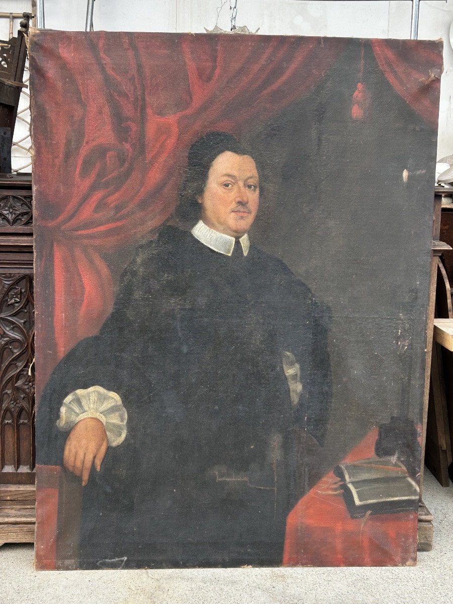 Large Portrait Of A Religious Man, Early 18th Century, Oil On Canvas, H 135 Cm-photo-8