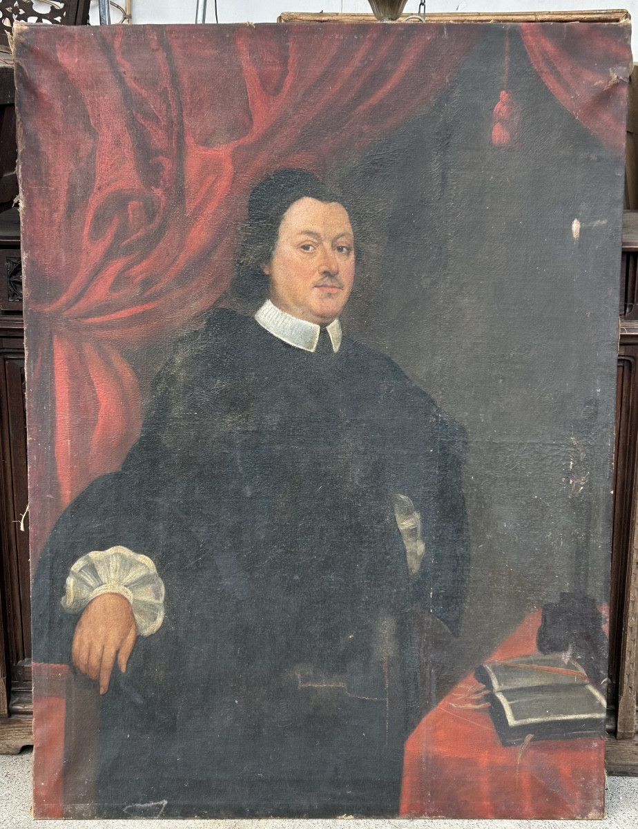 Large Portrait Of A Religious Man, Early 18th Century, Oil On Canvas, H 135 Cm