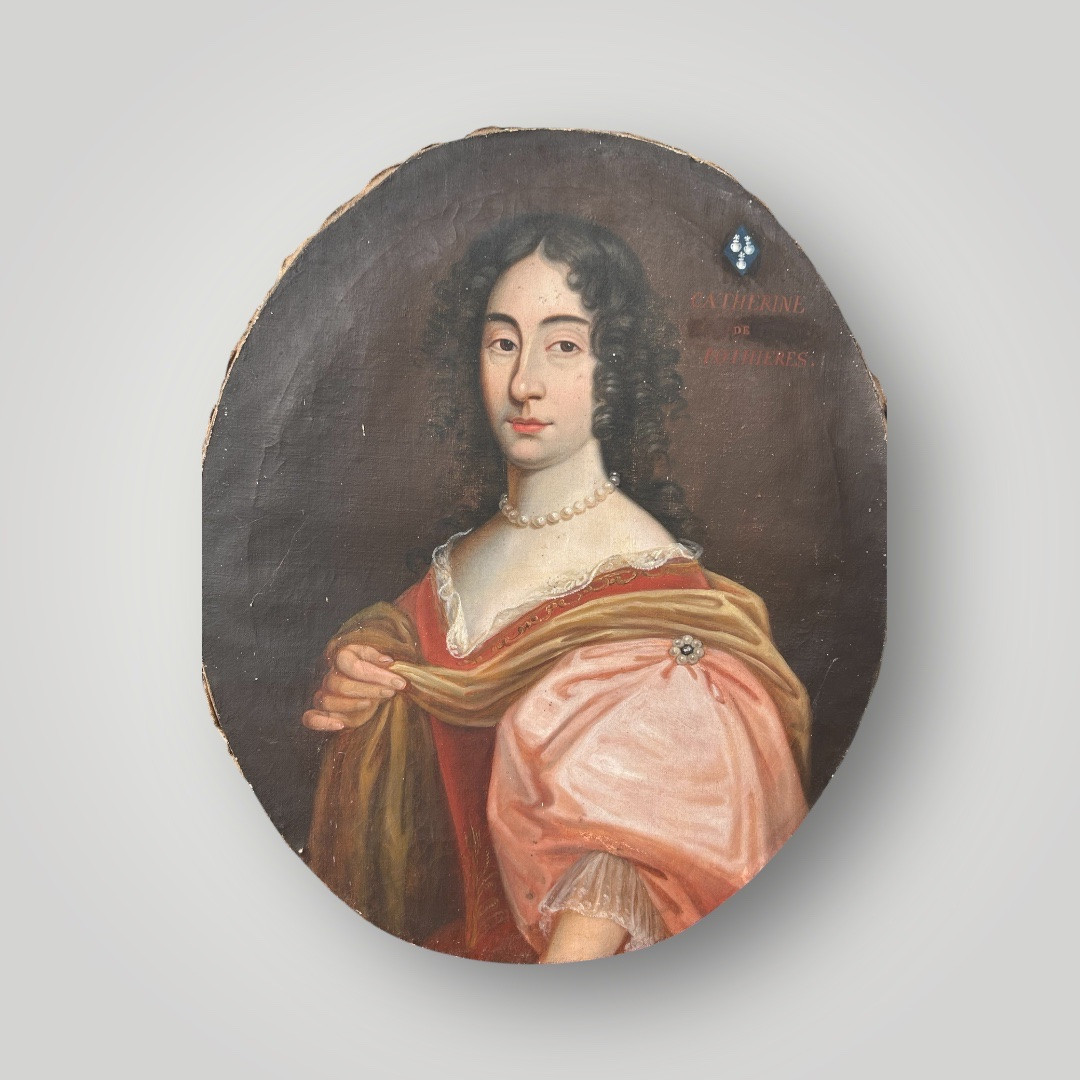 Oval Portrait Of A Woman From The 18th Century By Catherine De Pothieres, Oil On Canvas, H 73 Cm-photo-2