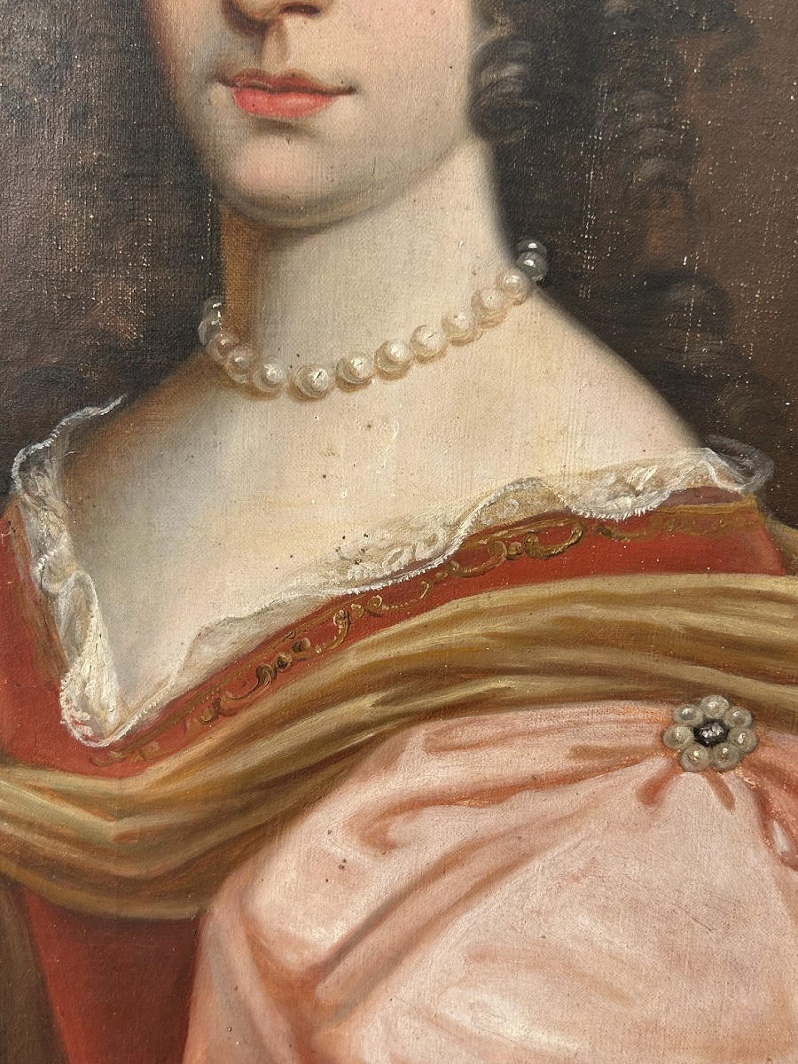 Oval Portrait Of A Woman From The 18th Century By Catherine De Pothieres, Oil On Canvas, H 73 Cm-photo-1