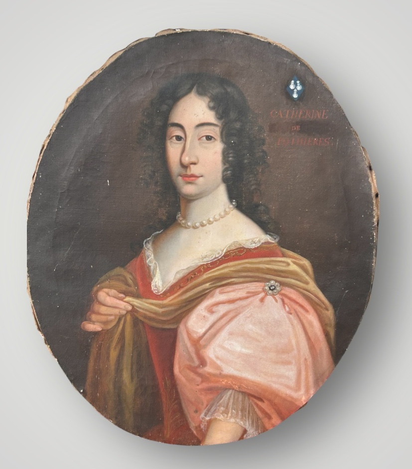 Oval Portrait Of A Woman From The 18th Century By Catherine De Pothieres, Oil On Canvas, H 73 Cm