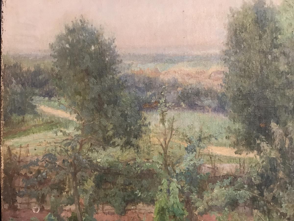 Painting On Canvas Landscape Signed Vm Marco Del Ponte 1908-photo-2