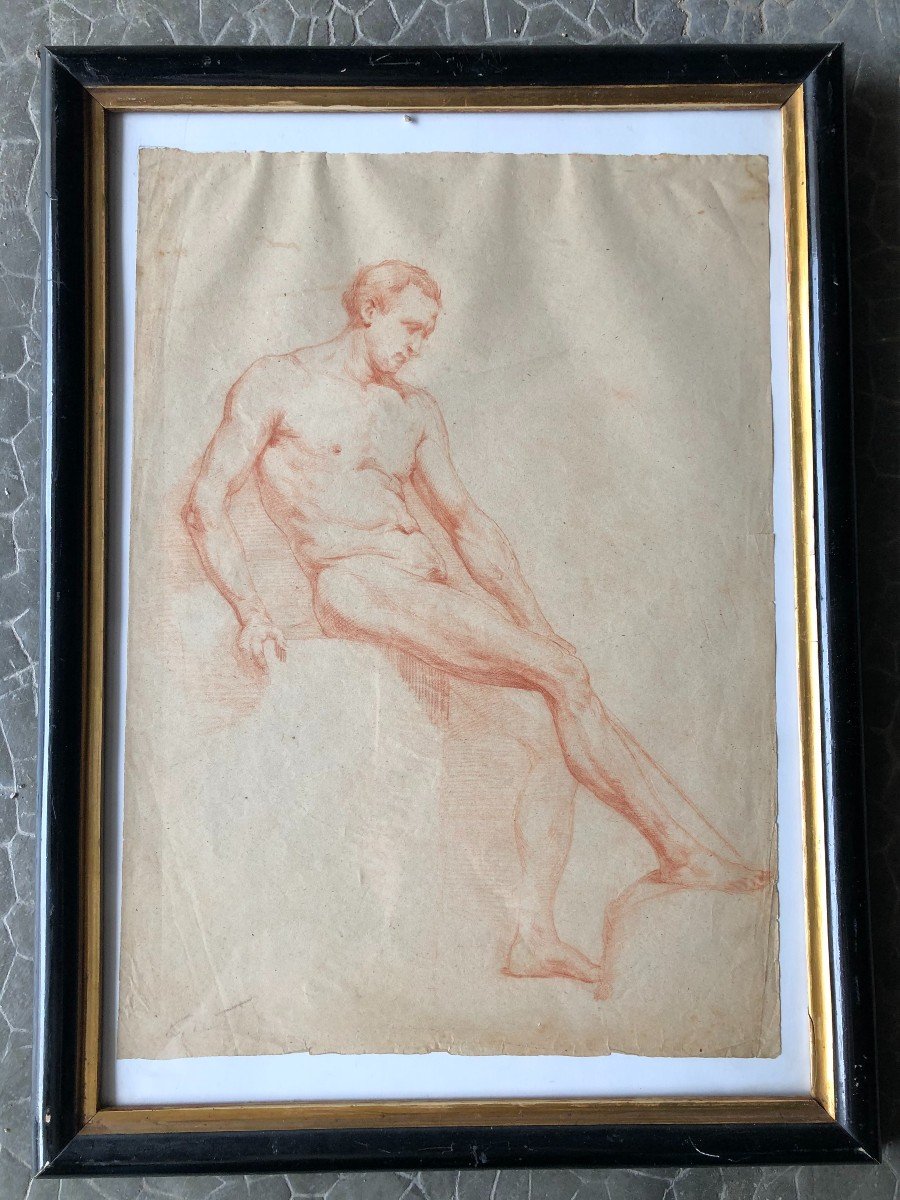 Neapolitan School - Drawing Of A Naked Man In La Sanguine - XIXth Century-photo-8