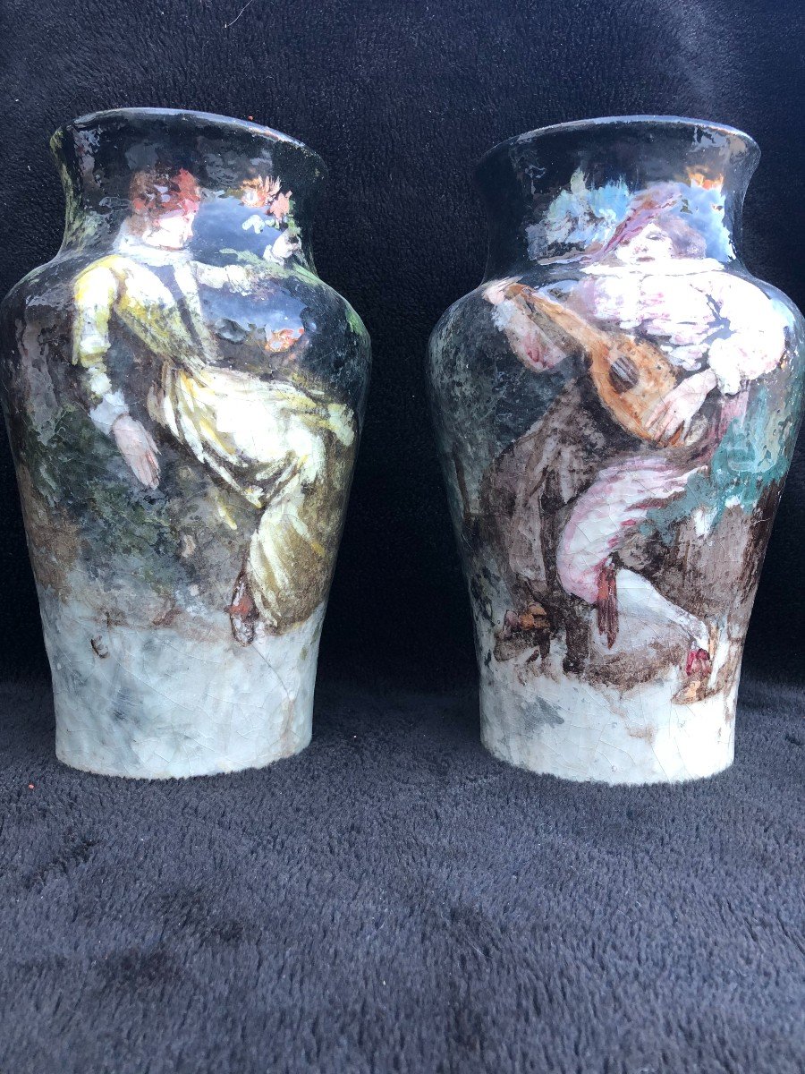 Paire De Vases Barbotine Impressionniste Montigny Sur Loing H 27 Cm-photo-5