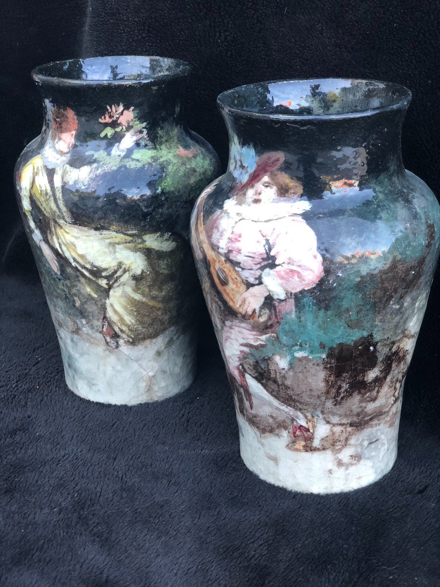 Paire De Vases Barbotine Impressionniste Montigny Sur Loing H 27 Cm-photo-8