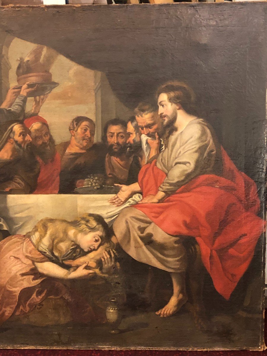 école Flamande XVIIème Suiveur De Pierre Paul Rubens - Le Repas Chez Simon Le Pharisien -photo-3