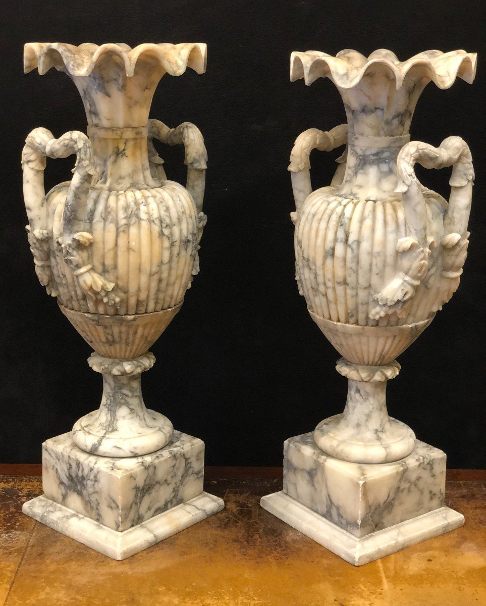 Grande Paire De Vases En Albâtre Italie Fin XIXème H : 72 Cm -photo-4