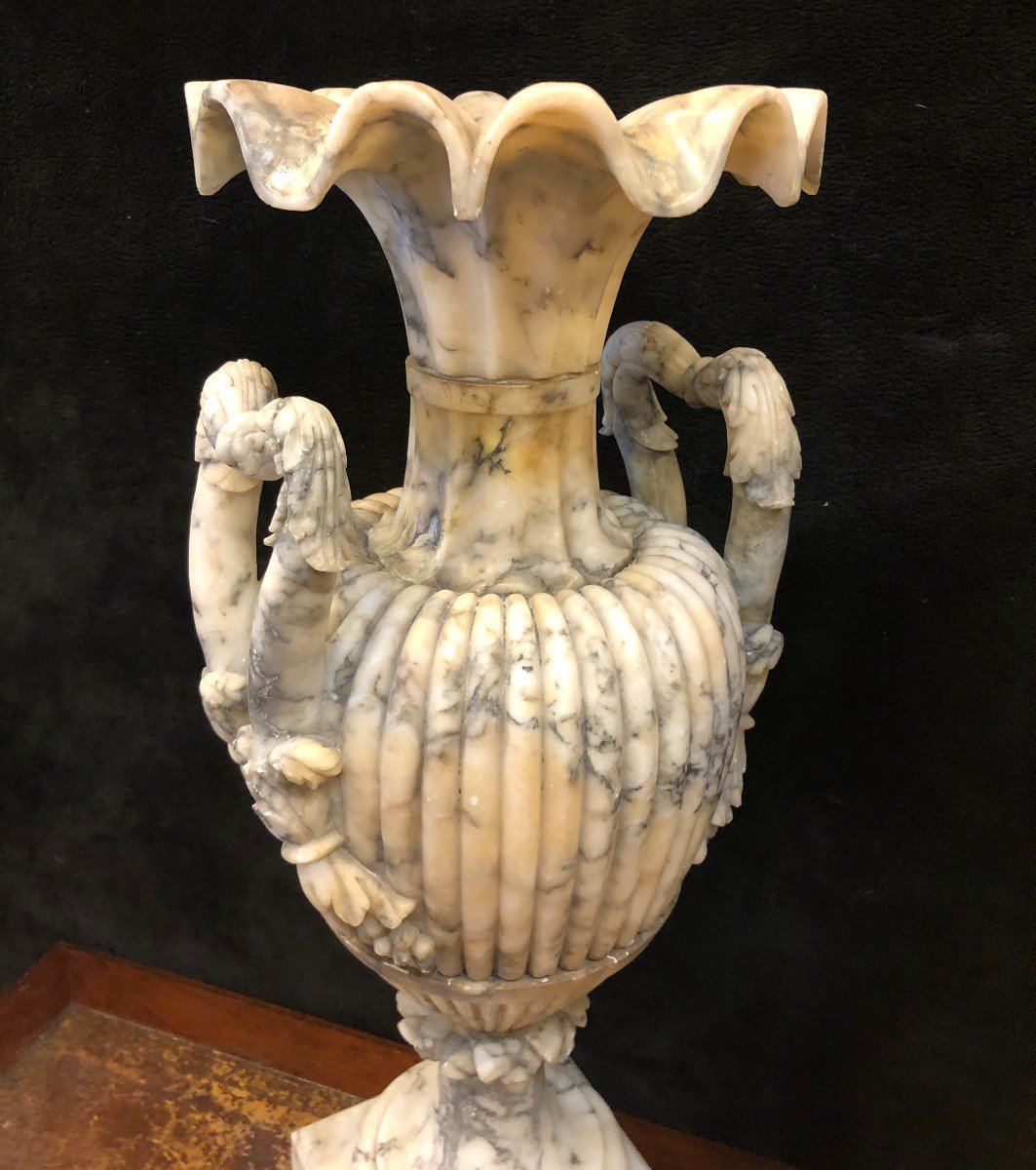 Grande Paire De Vases En Albâtre Italie Fin XIXème H : 72 Cm -photo-8
