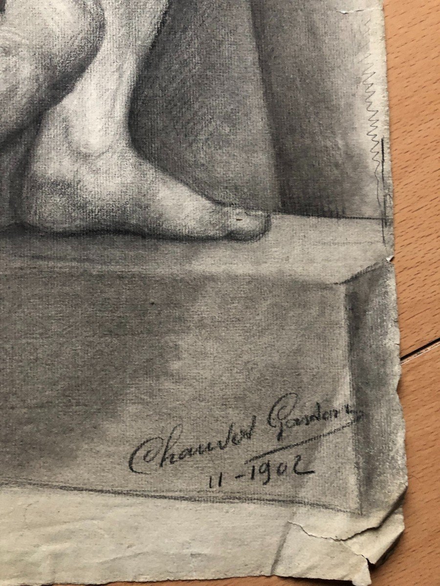 Ancien Dessin Académique Vers 1900 Par Chauvet Gaston - Crayon N° 5-photo-4