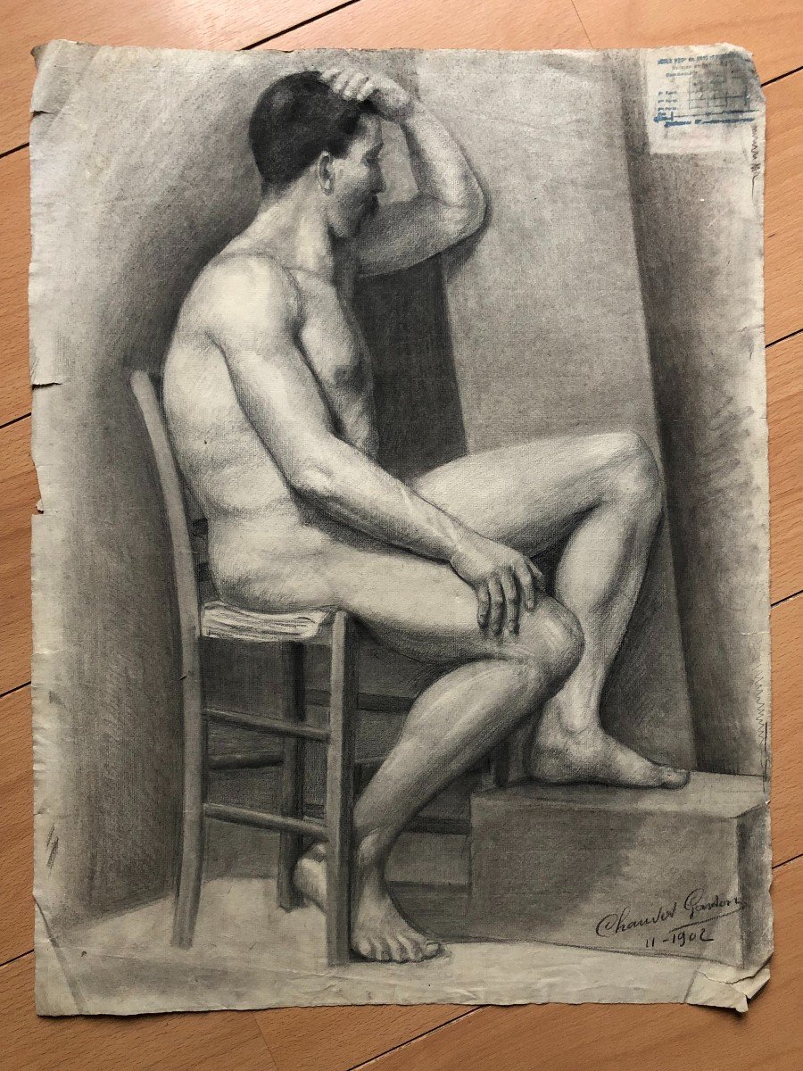 Ancien Dessin Académique Vers 1900 Par Chauvet Gaston - Crayon N° 5