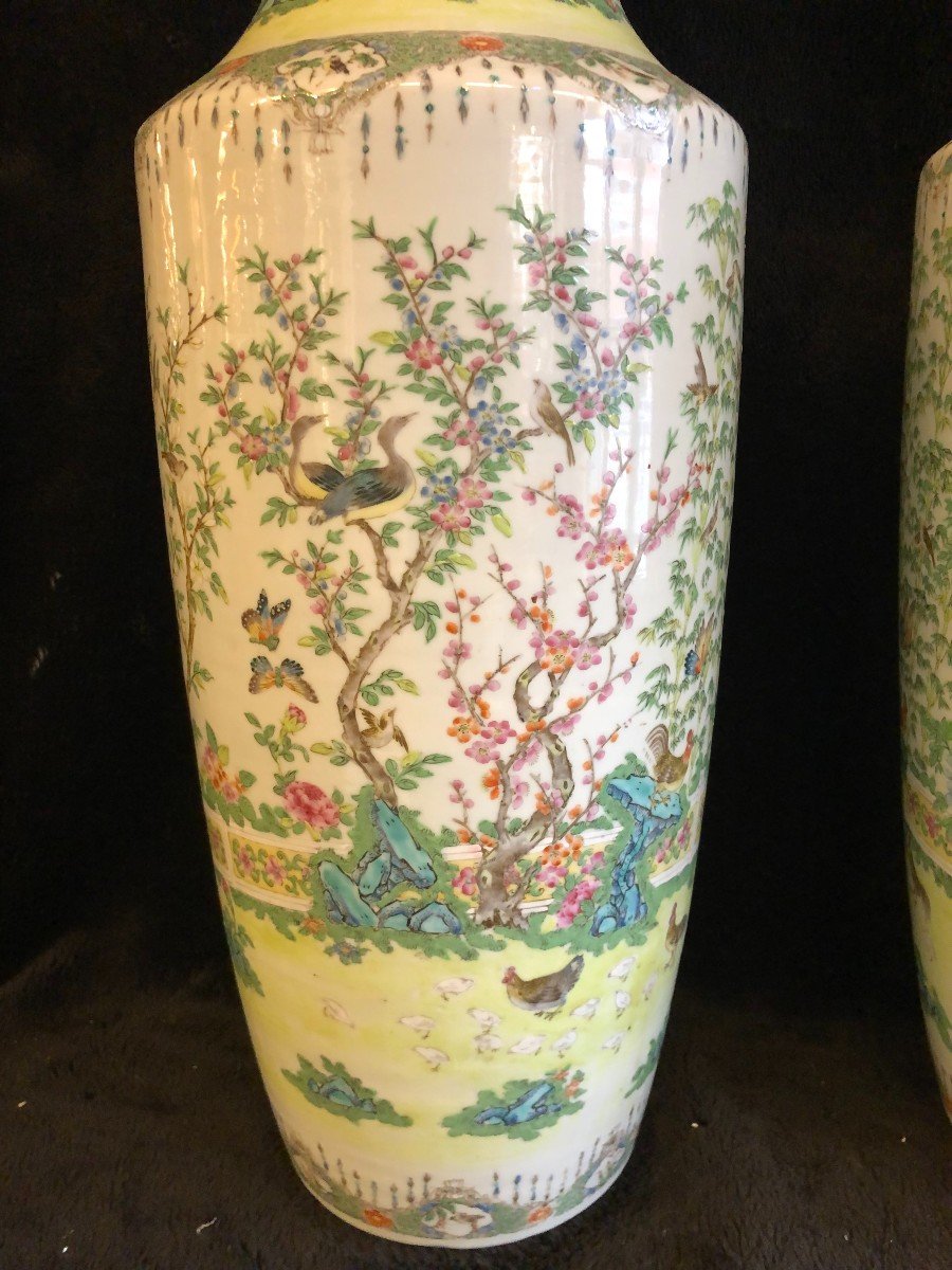 Grande Paire De Vases En Porcelaine De Chine Canton époque XIXème H 64 Cm-photo-3