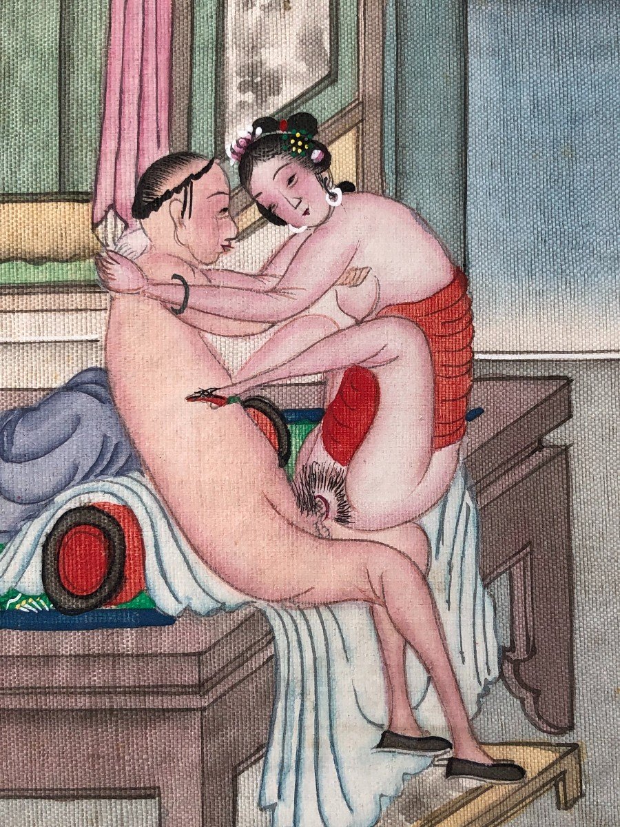 Chinese Erotic Album In Accordion 12 Watercolors On Silk Early Nineteenth Time-photo-5