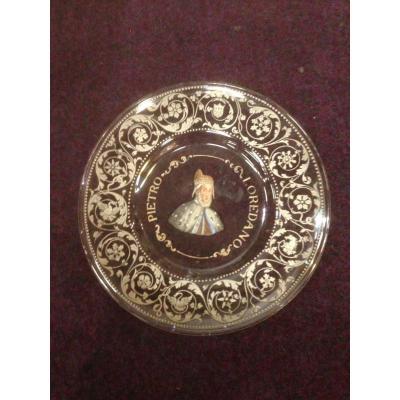 Ancien Plat En Verre émaillé Italien