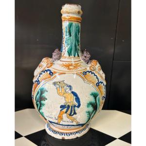 Rare Gourd With Bacchic Subjects Nevers Earthenware Dated 1735