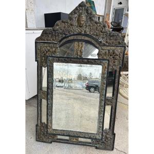 Miroir En Laiton Et Bois Noirci De Style Louis XIII Vers 1880 H : 149 Cm