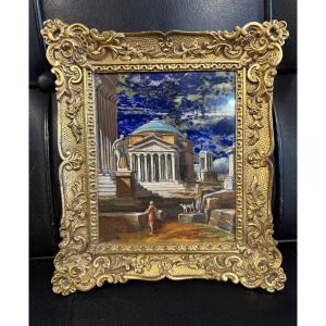 Peinture Sur Plaque De Lapis-lazuli - Panthéon Italie XIXéme siècle - cadre bronze doré n°1/4