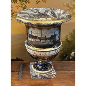 Important Medici Vase In Porcelain Nineteenth Time H 52 Cm