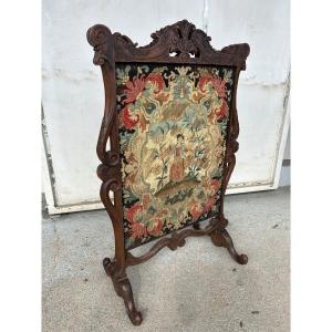 Important Louis XV Style Fireplace Screen Tapestry - 19th Century Firewall